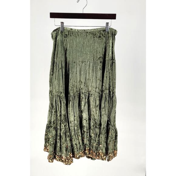 Miss Me Green Velvet Sequin Hem Skirt Size Large NWT Boho Chic Whimsical Fairy - Picture 5 of 7